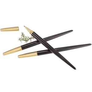 Elegant wooden ballpoint pen with conical shape and brass cap - ebony waxed