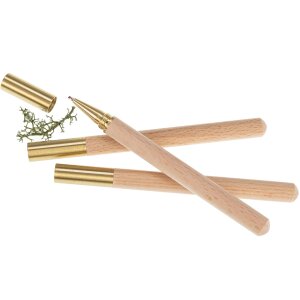 Elegant wooden ballpoint pen with cylindrical shape and brass cap - beech wood