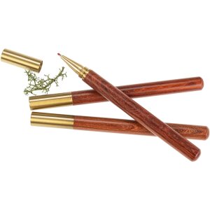 Elegant wooden ballpoint pen with cylindrical shape and brass cap - Sandalwood waxed