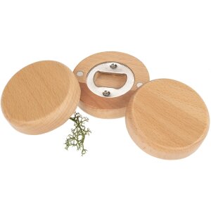 Runder Flaschenöffner mit Magnet aus FSC®-Buche – 65 mm