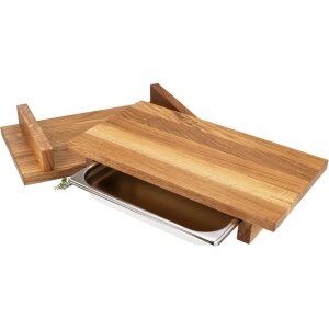 Oiled oak chopping board with stainless steel drip tray 1/4-40 - 35 x 20 x 7 cm