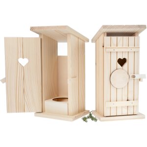 Wooden toilet house with space for a bottle of schnapps - with punch - without engraving