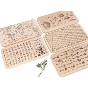 Lern Schneidebretter 5er Set für Kinder aus FSC® Erle 22,5 x 12,5 x 1,2 cm