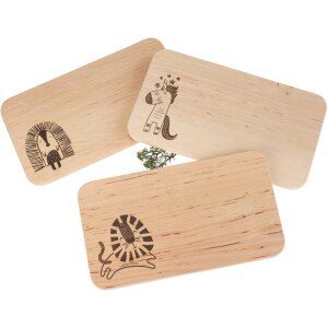 Kinder Schneidebretter 3er Set mit Tiermotiven aus FSC® Erle 22,5 x 12,5 x 1,2 cm (Löwe, Igel und Einhorn)