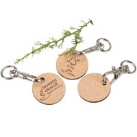 Einkaufswagenchip aus Buchenholz mit Karabiner- FSC®...