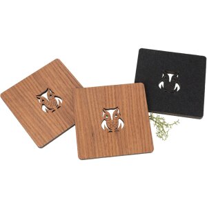 Walnut coaster with felt back and laser cut-out owl