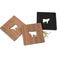 Walnut coaster with felt back and laser cut-out cow