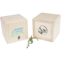 Wooden money box cube 10 cm with metal lock customized...