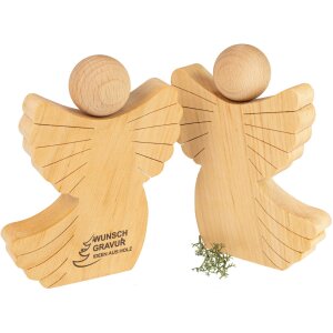 Handgefertigter Engel aus geöltem Erleholz 15,5 cm mit persönlicher Lasergravur z.B. Taufgeschenk