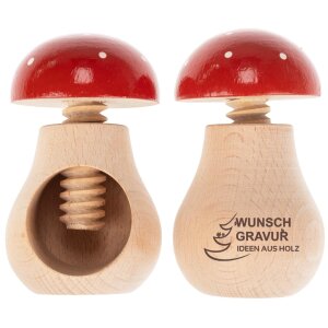 Nut screw / nutcracker made of beech - fly agaric design with personalized laser engraving
