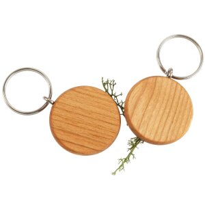 Round wooden key ring made from FSC®-certified oiled cherry wood 4.2 cm