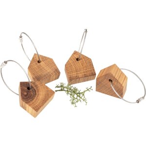 Holz Schlüsselanhänger in schlichter Haus Form aus geölter Eiche 40 x 34 x 15 mm mit Draht Schlüsselring
