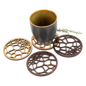 Wooden coaster in organic honeycomb shape made of