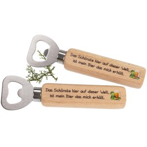 Flaschenöffner aus FSC® Buche mit Druck: Das schönste hier auf dieser Welt