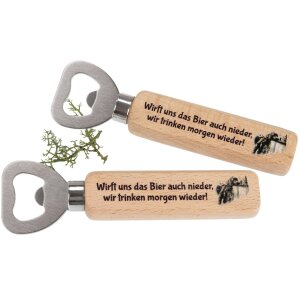 Flaschenöffner aus FSC® Buche mit Druck: Wirft uns das Bier