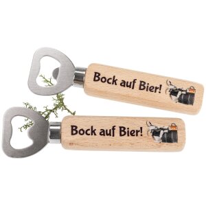 Flaschenöffner aus FSC® Buche mit Druck: Bock auf Bier!