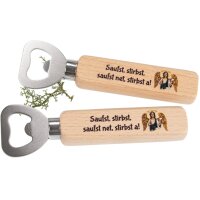 Bottle opener made of FSC® beech with print: Saufst,...