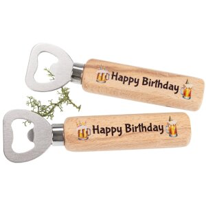 Bottle opener made of FSC® beech with print: Happy Birthday