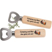 Flaschenöffner aus FSC® Buche mit Druck: Camping...