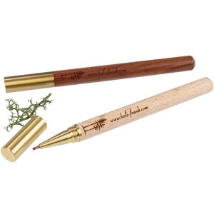 Personalized wooden ballpoint pen with laser engraving - cylindrical shape made of