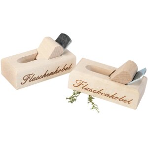 Bottle opener in maple wood plane shape with "Flaschenhobel" print