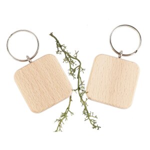 Wooden key ring square made from FSC®-certified beech 4 cm