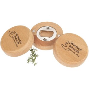 Runder Holz Flaschenöffner FSC® Buche – mit Magnet & Gravur