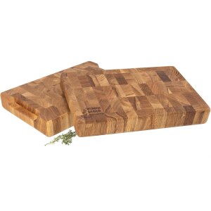 Eiche Stirnholz Hackblock geölt mit Griffmulden & Laser Gravur – 30×20×4 cm