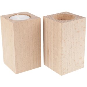 Teelichthalter eckig schlicht aus Buche 55 x 55 x 100 mm