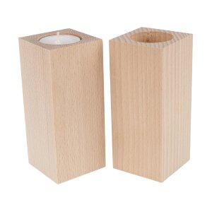 Tealight holder square plain beech 55 x 55 x 100 mm