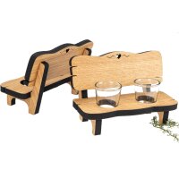 Schnapsbank aus Eiche geölt – Mini Holzbank inkl. 2 Schnapsgläser