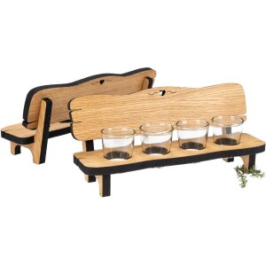 Schnapsbank aus Eiche geölt – Mini Holzbank inkl. 4 Schnapsgläser