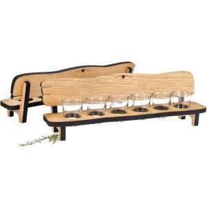 Oak Shot Glass Bench – Mini Wooden Bank incl. 6 Shot Glasses