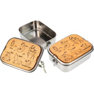 Stainless Steel Lunchbox with FSC® Cherry Wood Board Forest Animals Learning Design