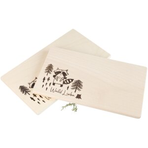 Frühstücksbrett FSC® Ahorn 26 x 15 x 1,2 cm - Wald Liebe mit Waschbär