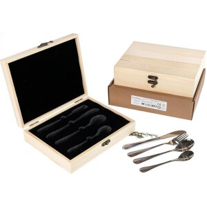 Kinderbesteck Set aus Edelstahl mit Fahrzeug Gravur (Bagger, Traktor...) - in FSC® Holzkiste