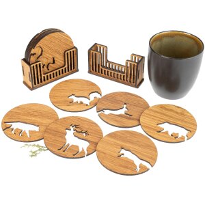 Oak Coasters Set of 6 | Forest Animal Cut-Out | Holz Frank®