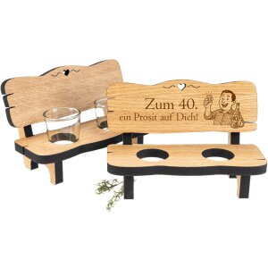 Oak Shot Glass Bench with Engraving – 40th Birthday Gift Idea