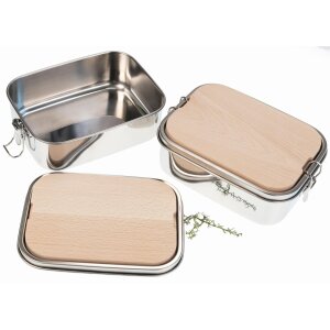 Wasserdichte Edelstahl Lunchbox 1200ml mit Massivholz Schneidebrett aus FSC® Buche