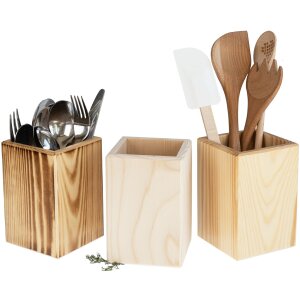 Besteckbehälter aus Fichtenholz – natur, geflammt oder lackiert – 14,5×10×10 cm