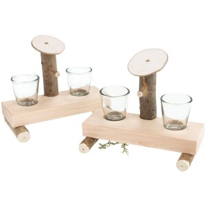 Schnapsbrunnen aus Holz roh mit zwei Schnapsgläser