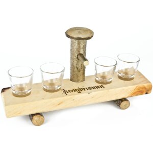 Schnapsbrunnen aus Holz beschriftet und lackiert "Jungbrunnen"- mit vier Schnapsgläser