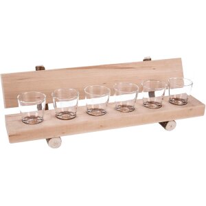 Holz Schnapsbank aus Massivholz rustikal mit Rinde mit 6 Schnapsgläser