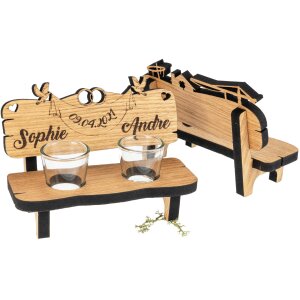 Hochzeitsgeschenk Holz Schnapsbank zur Hochzeit mit Wunsch Namen und zwei Stamperl