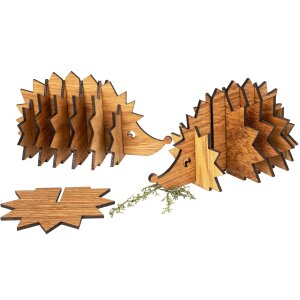 Hedgehog Coaster Set with Stand – Oiled Oak Wood