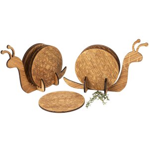 Snail Coaster Set with Stand – Oiled Oak Wood