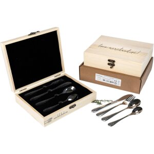 Kinderbesteck Set aus Edelstahl in FSC® Holzkiste mit Persönlicher Lasergravur