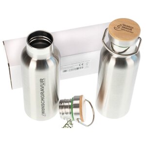 Isolierte Edelstahl-Trinkflasche 0,5 L mit FSC® Holzdeckel personalisiert