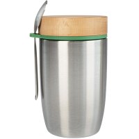 Isolierte Edelstahl Lunchbox 0,5 L mit FSC® Holzdeckel & Löffel personalisiert