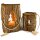 Rustic wooden lantern with bark and glass cylinder - cut-out fir tree 27x16 cm